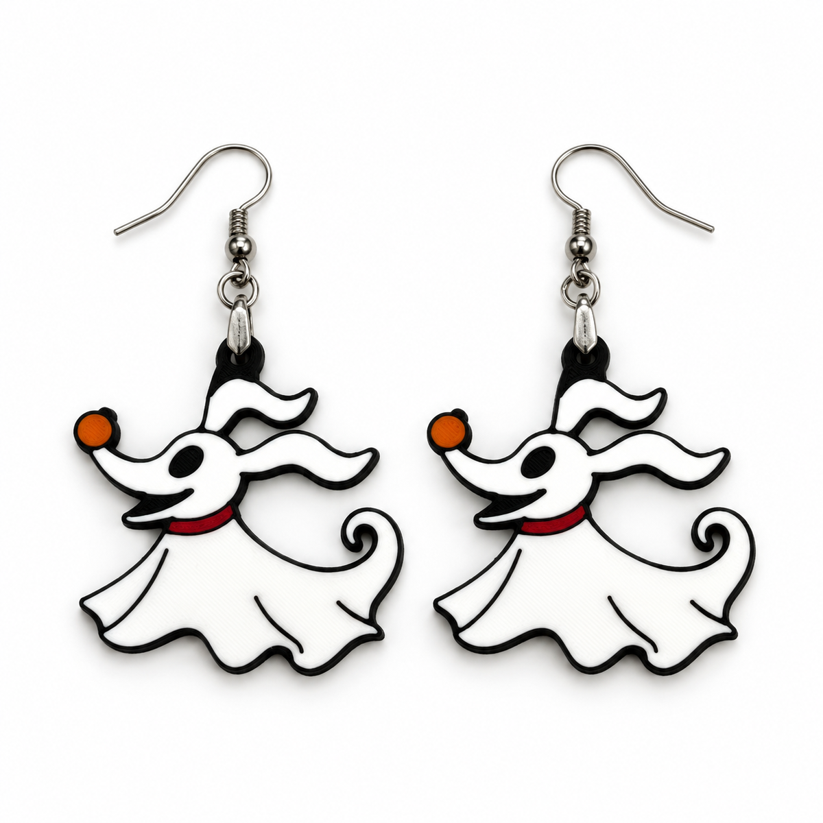 Zero ghost dog dangle earrings, matching pair