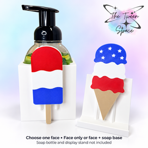 Bomb Pop and patriotic ice cream interchangeable face choices. Choose one; soap bottle and display stand not included.