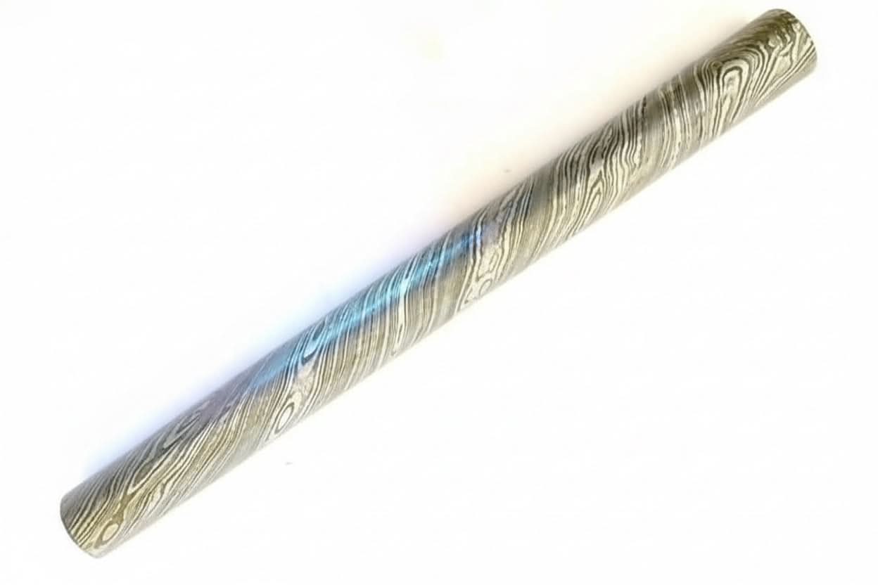 25mm Damascus Steel Round Rod Bar for Knife Guards, Rings and Custom Metalwork by JW SteelCrafts, Damascus knife main product photo