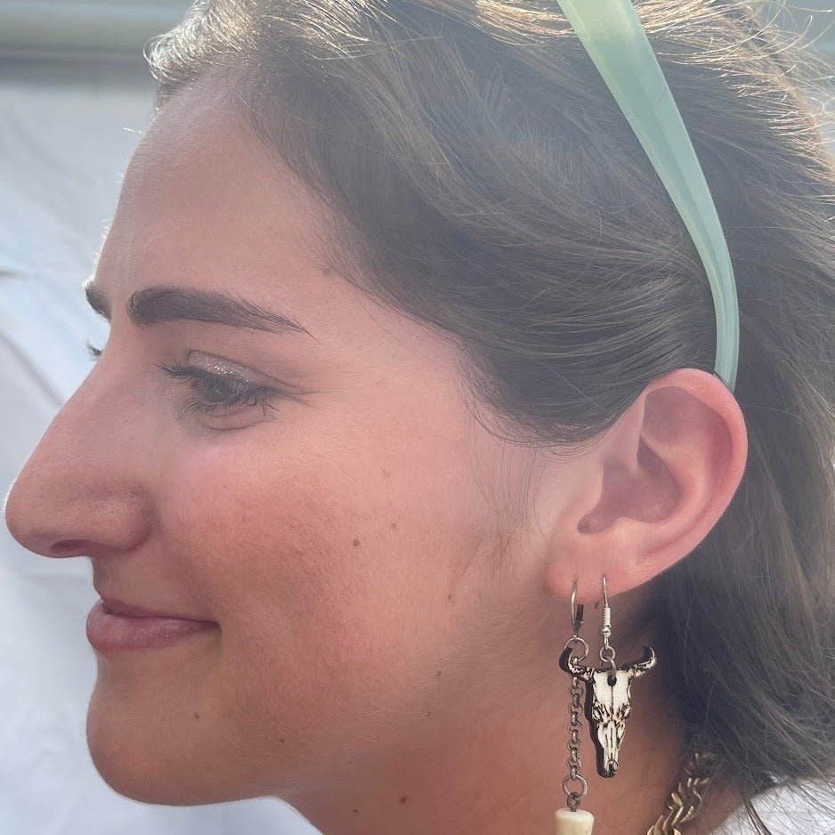 Cow Skull Wooden Dangle Earrings | Western Boho Jewelry by Cate's Concepts, LLC, handmade jewelry detail photo 2