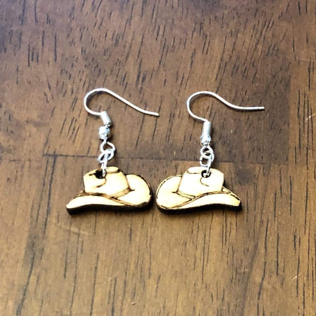Cowboy Hat Wooden Dangle Earrings | Western Jewelry