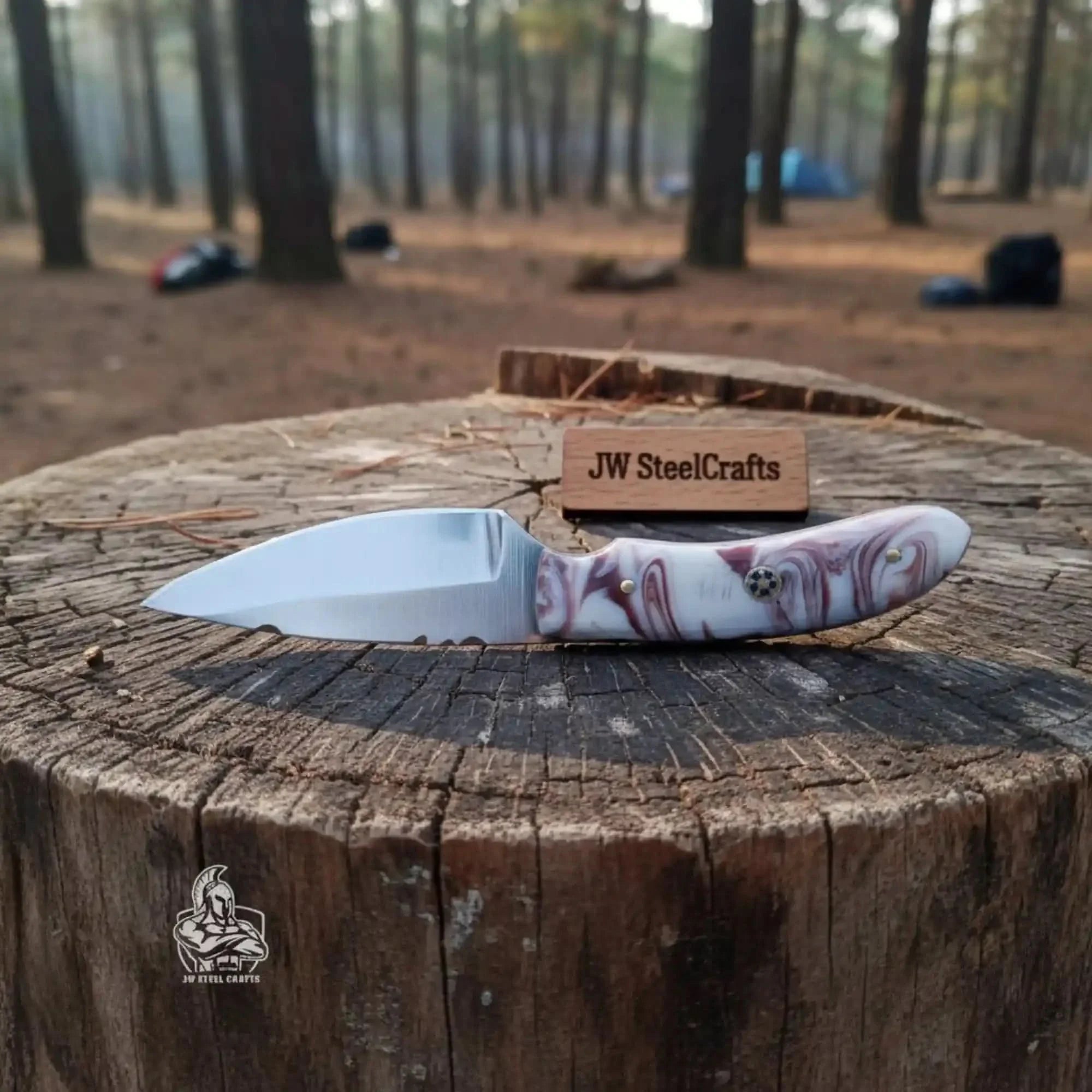 Handmade Skinner Knife Resin Handle 6 Inch Overall Fixed Blade Hunting Knife by JW SteelCrafts, Damascus knife main product photo