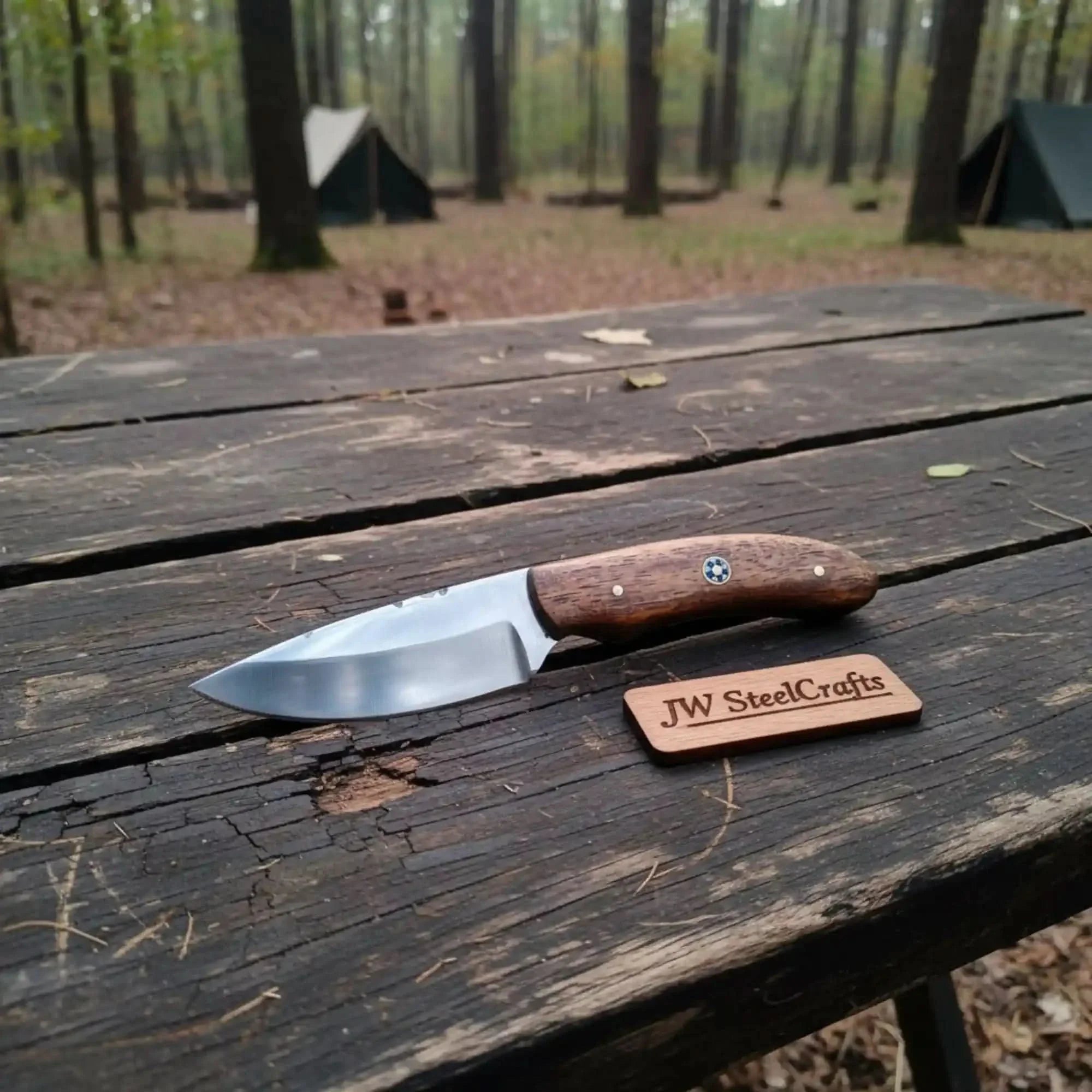 Handmade Skinner Knife Rosewood Handle Fixed Blade Hunting Knife by JW SteelCrafts, Damascus knife main product photo