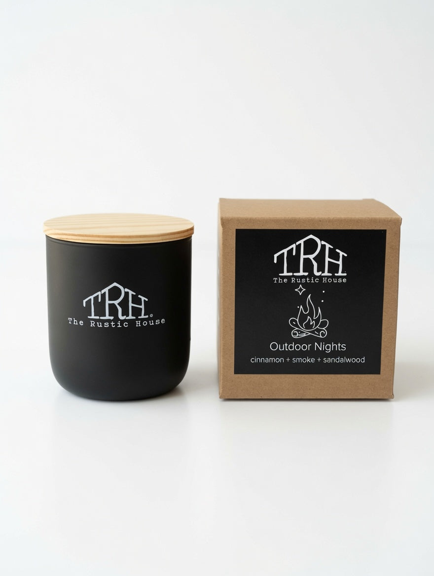 Outdoor Nights Candle | Limited Edition by The Rustic House, scented candle detail photo 2