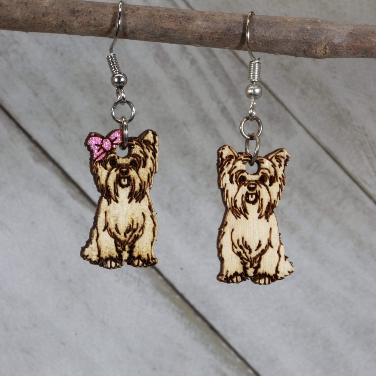 Yorkshire Terrier Wooden Dangle Earrings | Yorkie Dog Jewelry by Cate's Concepts, LLC, handmade jewelry detail photo 2