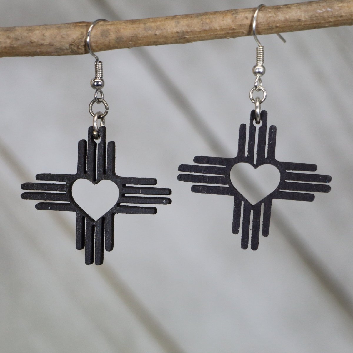 Zia Heart Wooden Dangle Earrings | New Mexico Jewelry